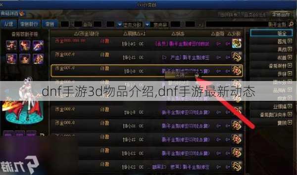 dnf手游3d物品介绍,dnf手游最新动态