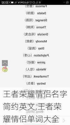 王者荣耀情侣名字简约英文,王者荣耀情侣单词大全