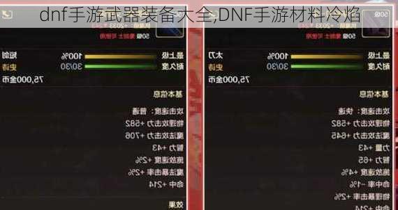 dnf手游武器装备大全,DNF手游材料冷焰